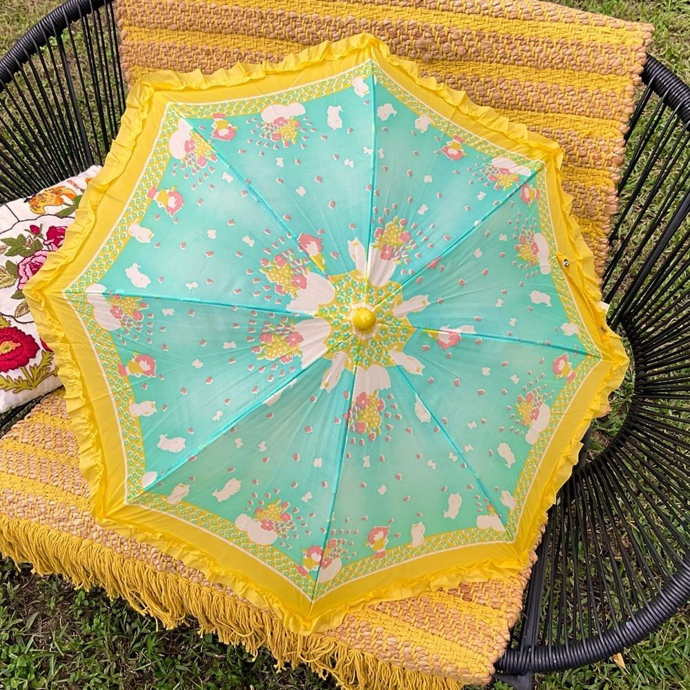 Vintage 1970's Girls' Children’s Kawaii Yellow Nylon Character Umbrella NEW - Picture 5 of 6
